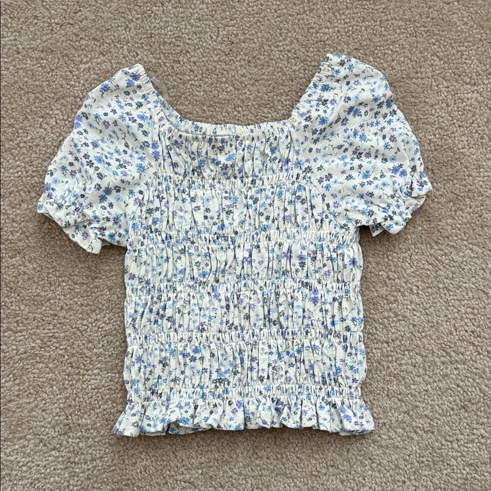 Self Esteem Blue Floral Smocked Girls Blouse
